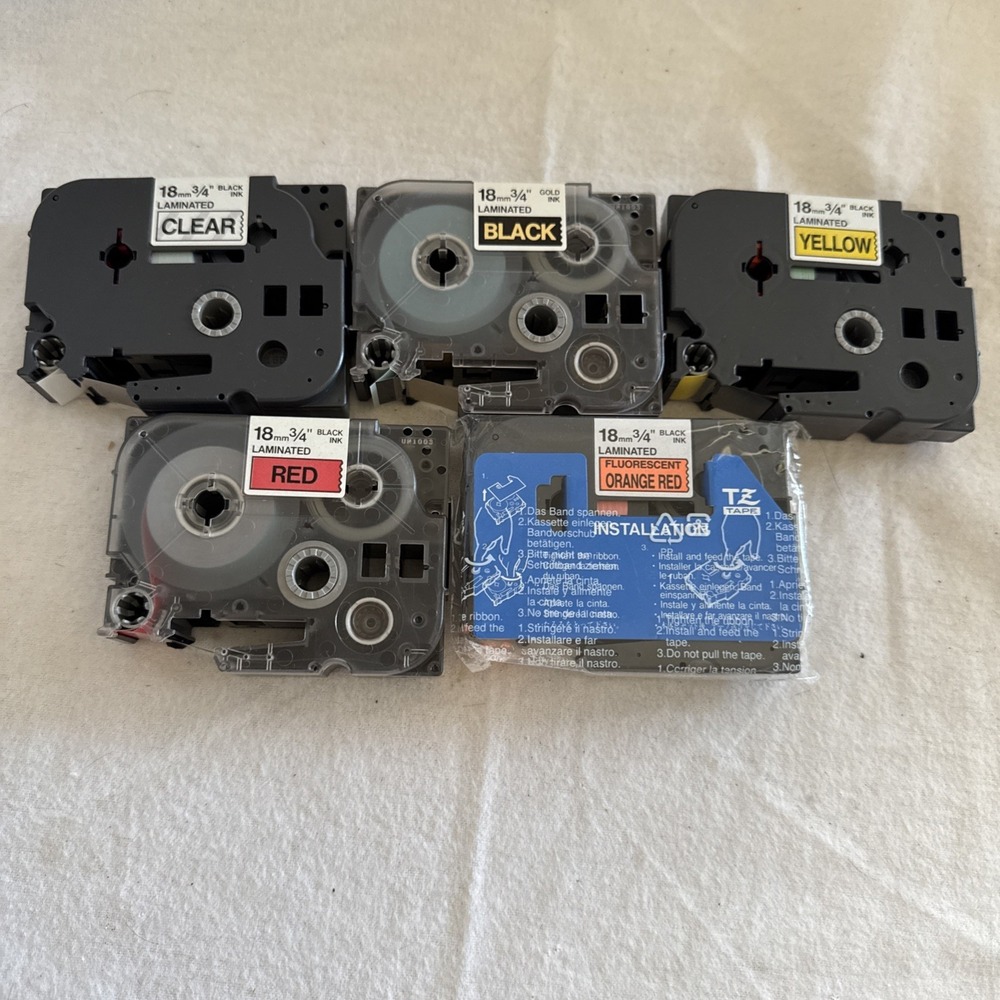 5 GENUINE Brother TZ-151 P-Touch Label Tape 18 mm 3/4" Red Clear Yellow Orange